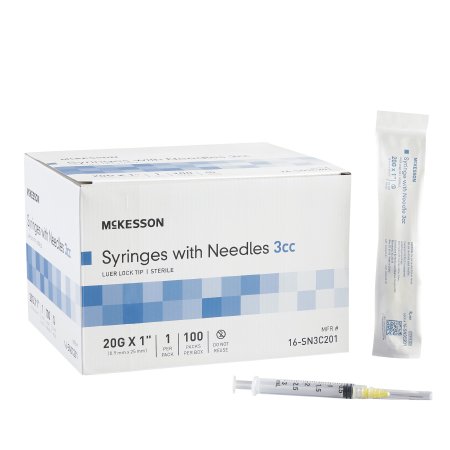 Standard Hypodermic Syringe with Needle McKesson 3 mL 1 Inch 20 Gauge NonSafety Thin Wall