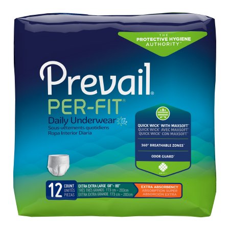 Unisex Adult Absorbent Underwear Prevail Per-Fit Pull On with Tear Away Seams Medium to 2X-Large Disposable Heavy Absorbency