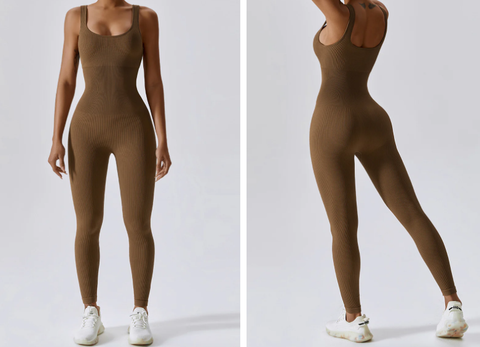 brown color yoga jumpsuit