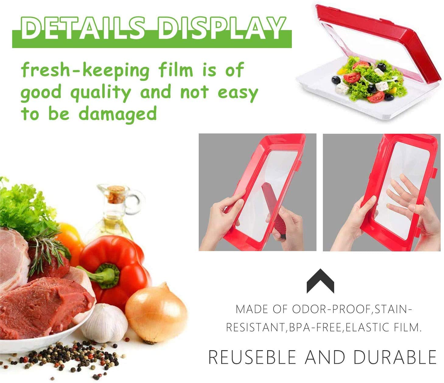Creative Preservation Tray Food Plastic Preservation Tray,Kitchen Tools  Seal Storage Container,Magic Elastic Film Buckle Vacuum Seal Keeps Food