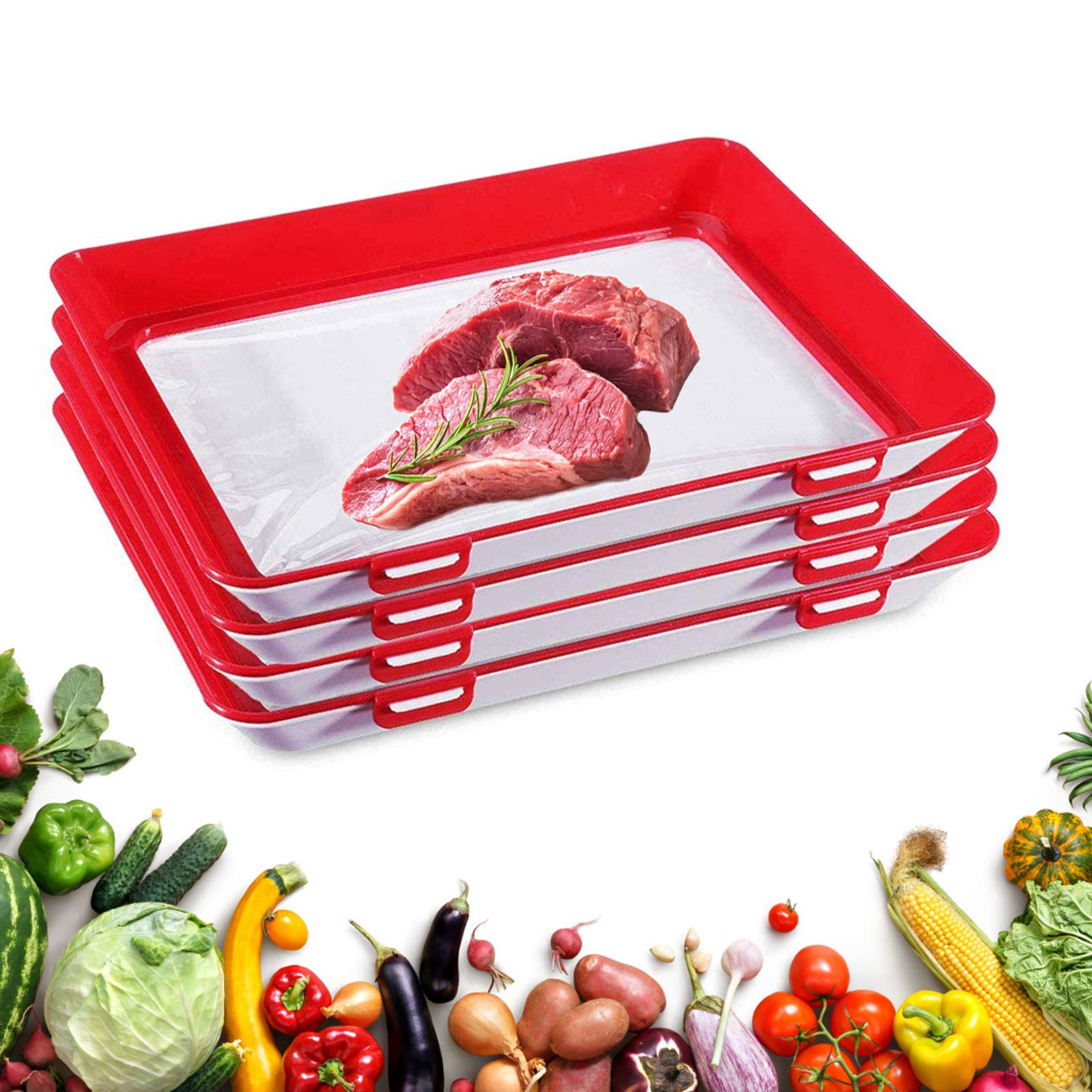Fresh Food Containers Tray, Reusable Food Storage Container Creative  Stackable Food Preservation Tray Vacuum Preservation Tray with Elastic Lid,  for