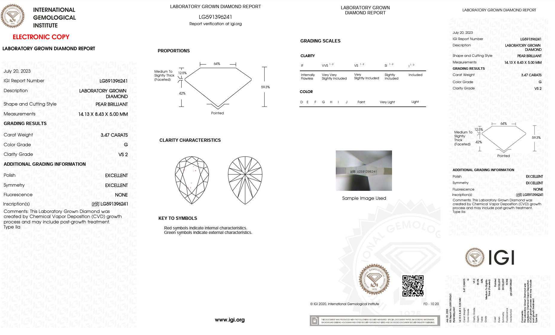 3.47ct G/VS2 Pear Shape Lab-Created Diamond LG#591396241