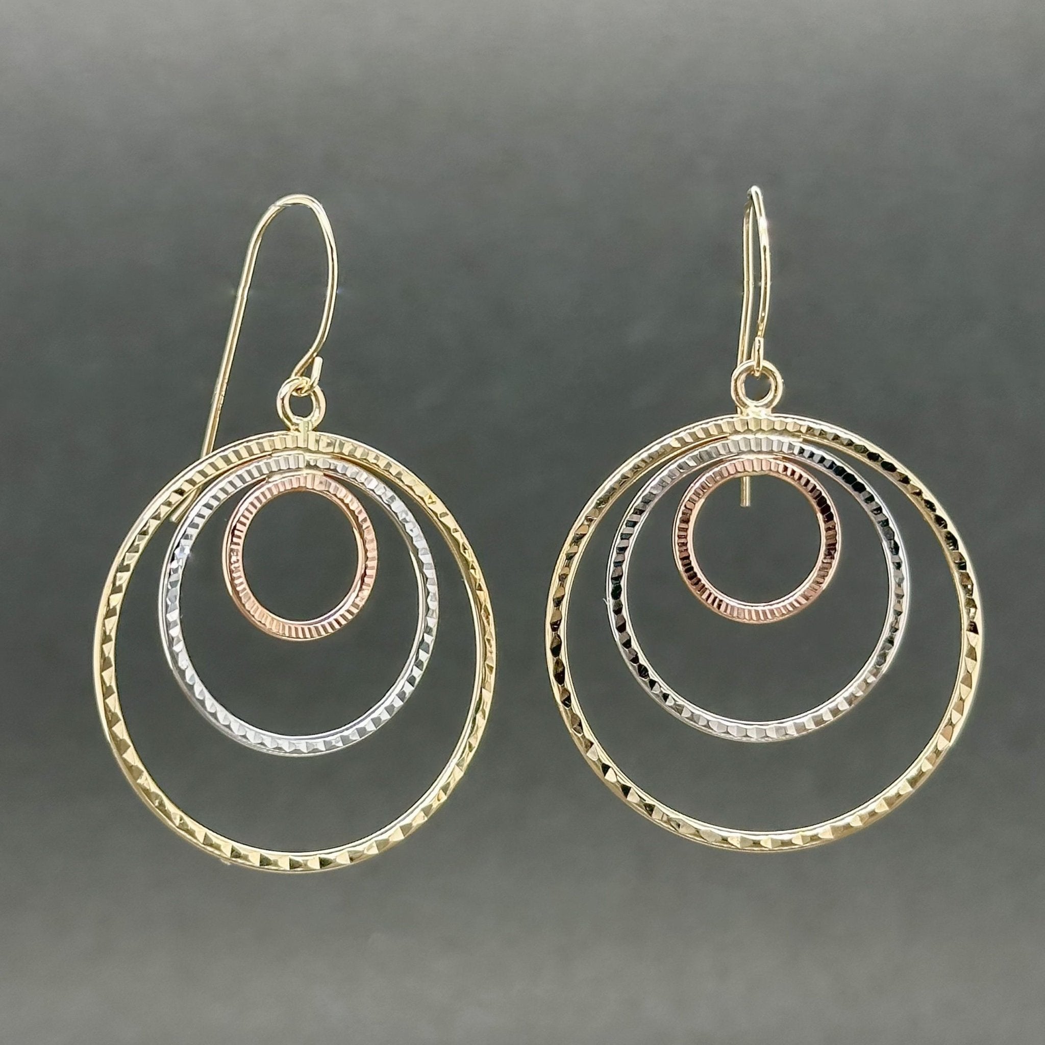 Estate 14K Tricolor Gold D/C Circle Earrings