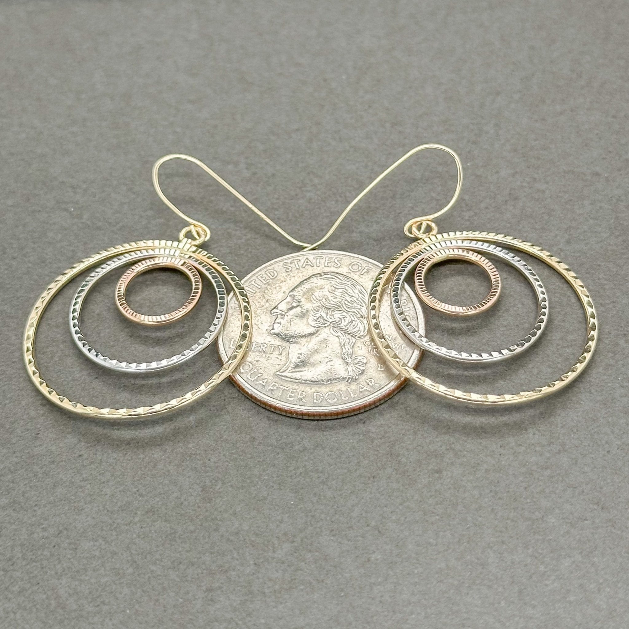 Estate 14K Tricolor Gold D/C Circle Earrings