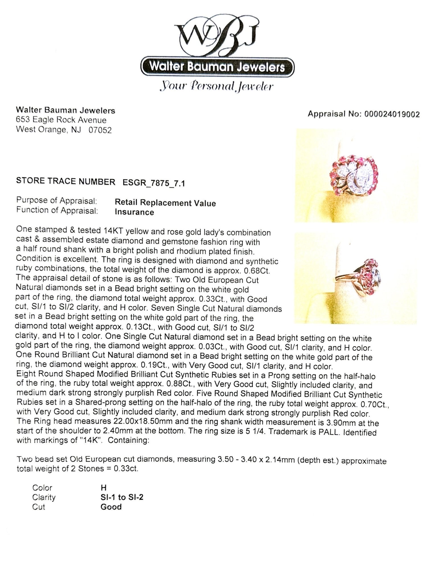 Estate 14K TT Gold 1.58ctw Lab-Created Ruby & 0.68ctw H-I/SI1-2 Diamond Ring
