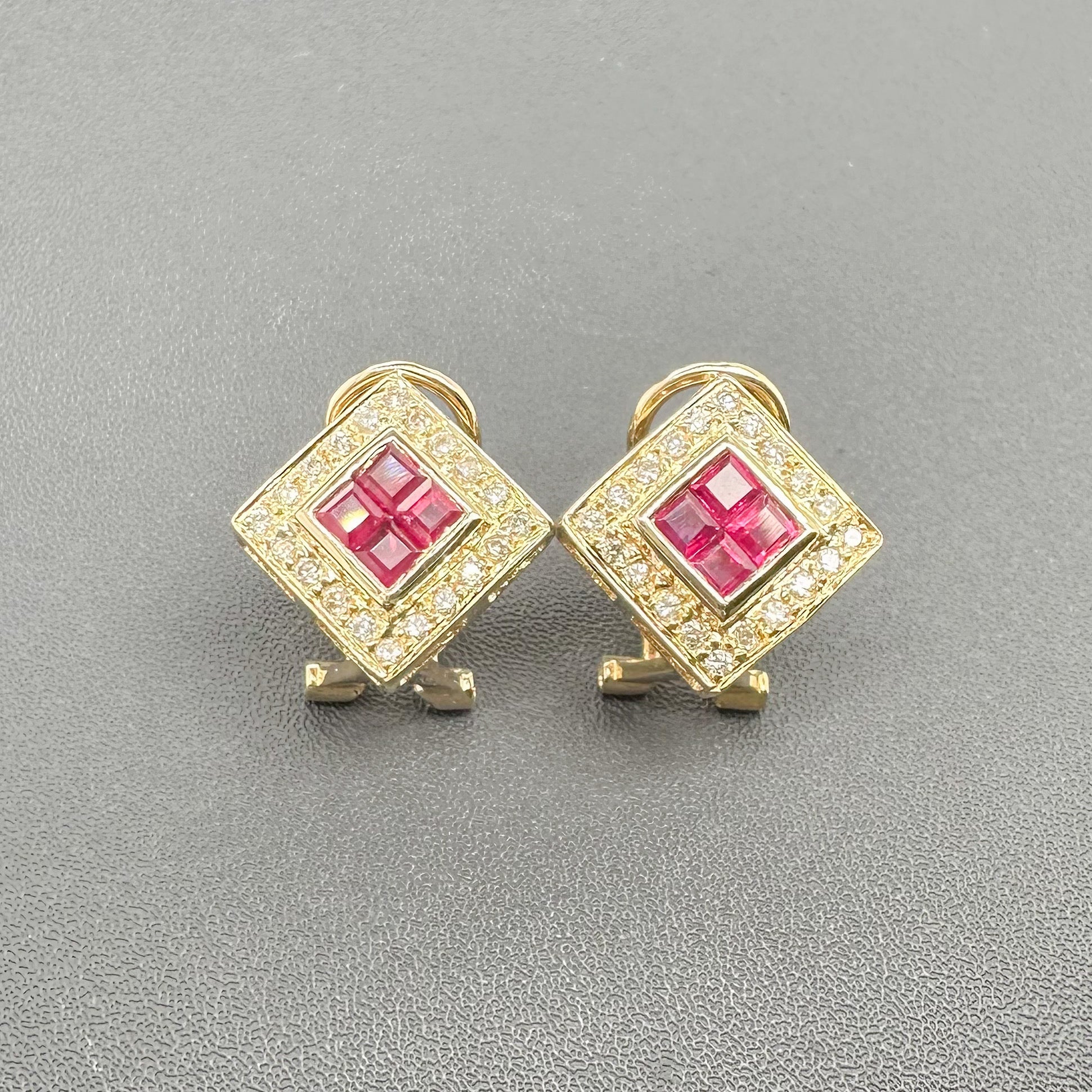 Estate 14K Y Gold 0.64ctw Ruby & 0.26ctw H/SI2-I1 Diamond Earrings