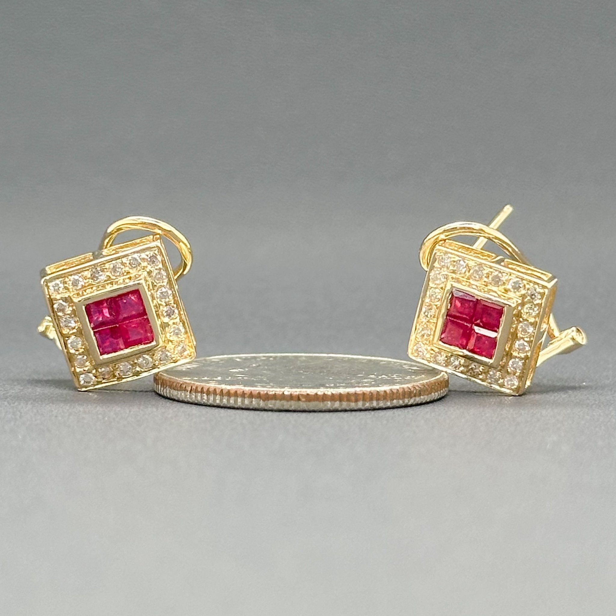 Estate 14K Y Gold 0.64ctw Ruby & 0.26ctw H/SI2-I1 Diamond Earrings