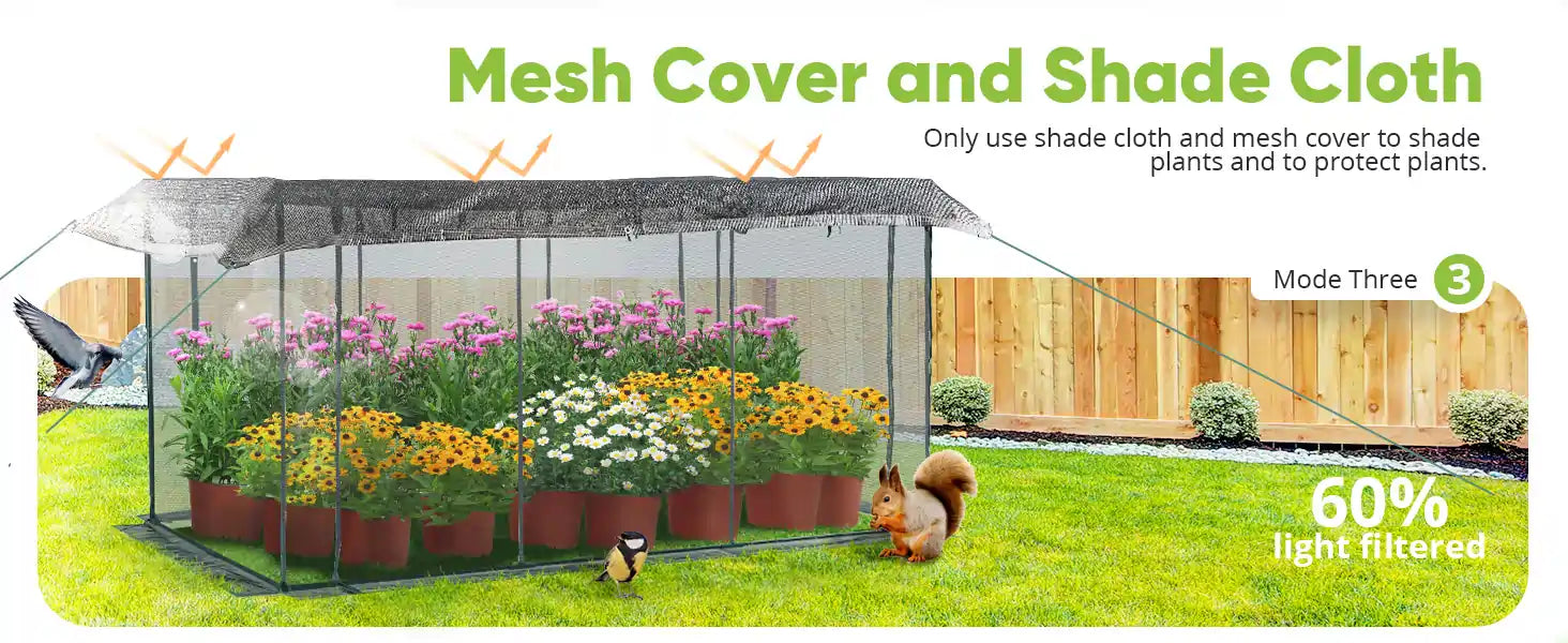 Only use shade cloth and mesh cover to shade plants and to protect plants