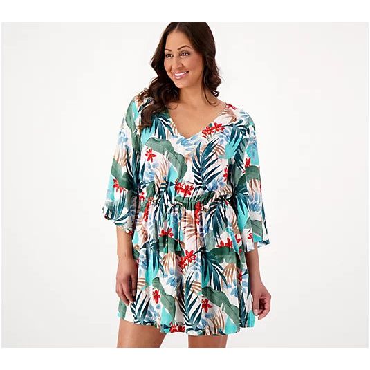 Jantzen Woven Tie-Waist Cover-Up (Tropic Palm, XS) A602062