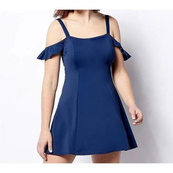 Denim & Co. Beach Off The Shoulder Swim Dress (Navy, Plus 18) A476062