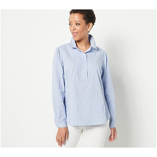 Isaac Mizrahi Live! Textured Stripe Pullover Blouse (Satin Blue, 12) A514012