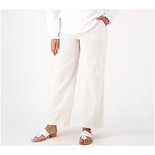 Denim & Co. Seersucker Petite Wide Leg Pull On Pant (New Stone, MP) A596318