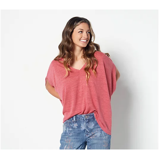 Laurie Felt Oversized Knit Top with V-Neck (Red, M/L) A453963