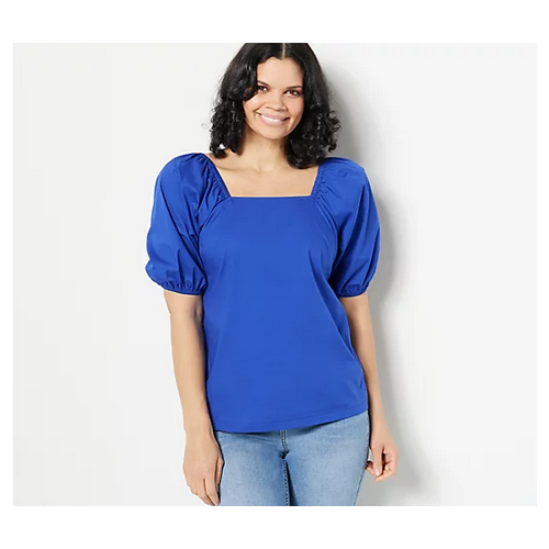 Candace Cameron Bure Square Neck Balloon Sleeve Top (Clematis Blue, L) A488208
