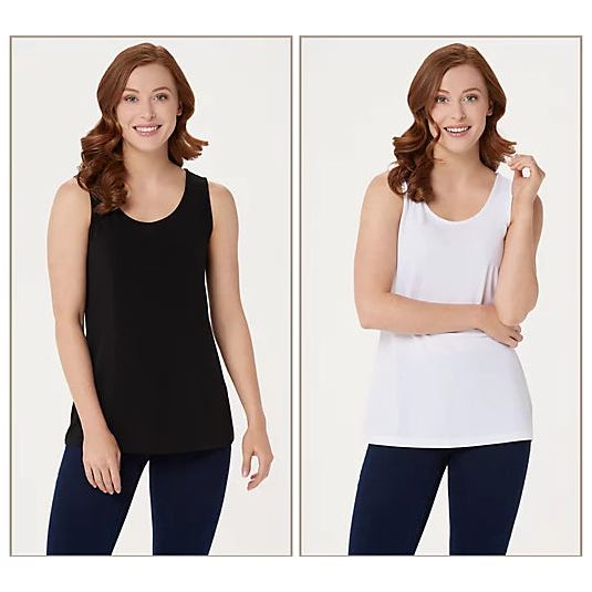 Susan Graver Essentials Set 2 Liquid Knit Tanks (Blk/Wht, XS/2-4) A366913