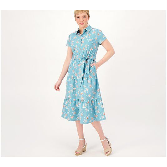 Canyon Retreat Tiered Shirt Dress with Self Tie (Turquoise, Large) A590718