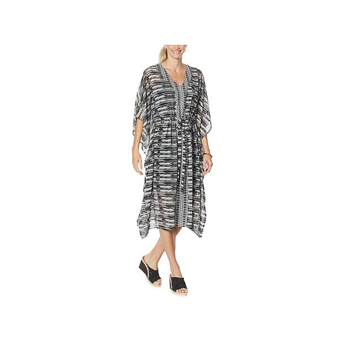 Colleen Lopez 2-piece Printed Midi Caftan Dress with Slip (BLACK, MEDIUM) 748323