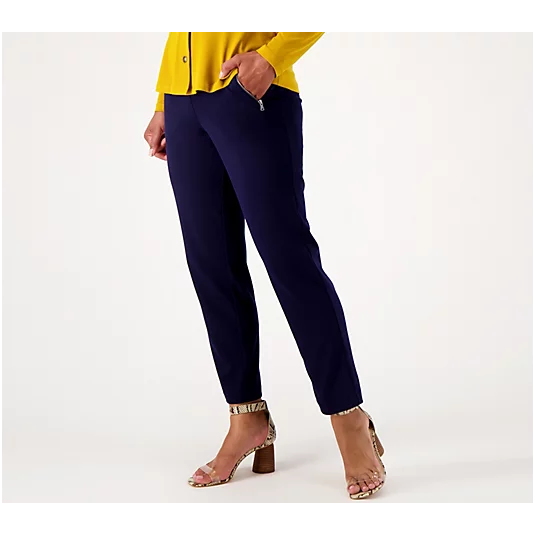 Susan Graver Knit Slim Leg Pants w/Zipper Pocket Detail (Navy, XSP) A516361