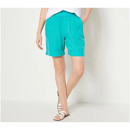 Denim & Co. Naturals Linen Blend Shorts with Pockets (Bright Aqua, XS) A503605