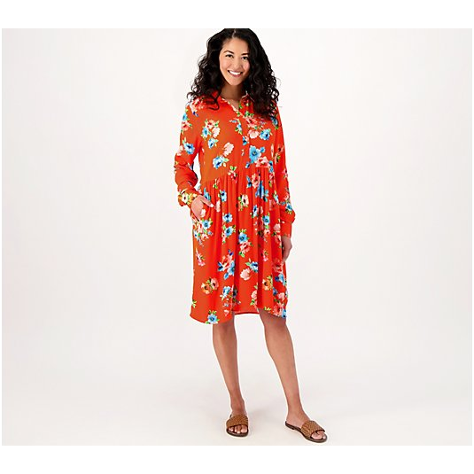 Tolani Collection Long Sleeve Woven Dress (Red Floral, Medium) A506014