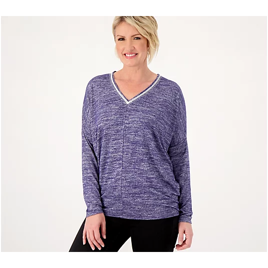 Laurie Felt Heather V-Neck Dolman Lightweight Sweater (Midnight Blue, L) A571577
