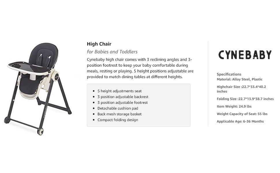 High Chair for Toddlers Foldable Baby Highchair cynebaby.store