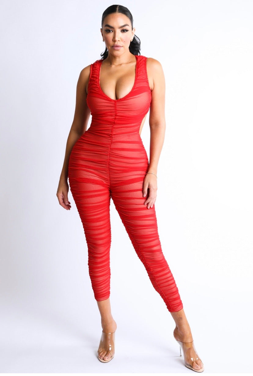 Ruched mesh jumpsuit summer 2020