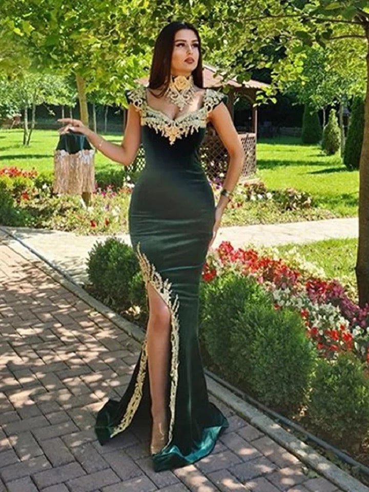 Glam 4 Pieces Velvet Evening Dress Removable Skirt