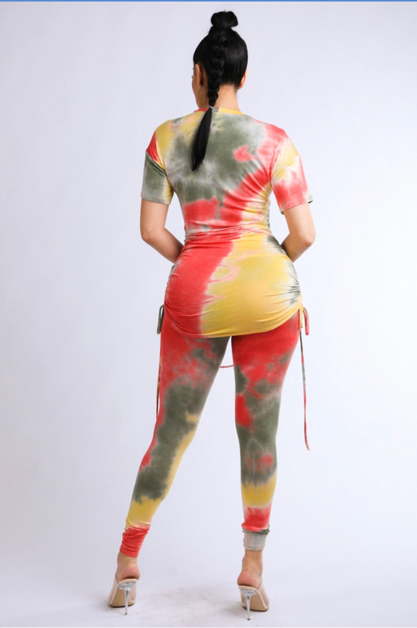 Tie dye ruched side top & leggings summer2020