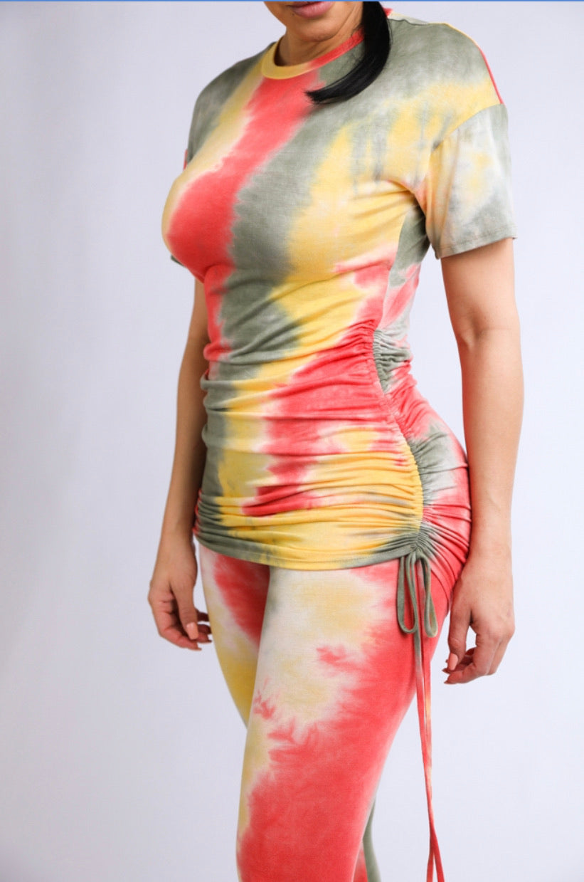 Tie dye ruched side top & leggings summer2020