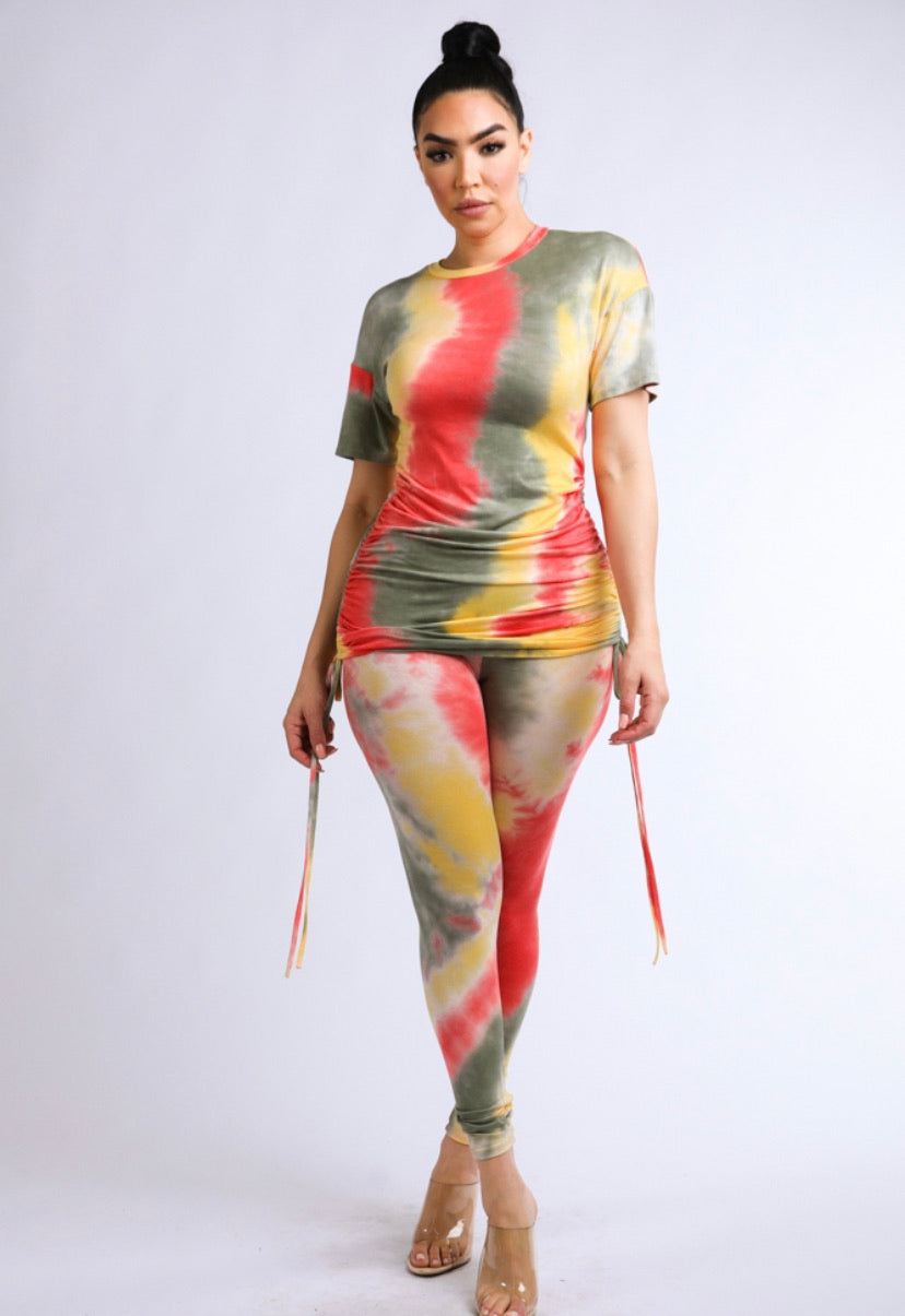 Tie dye ruched side top & leggings summer2020