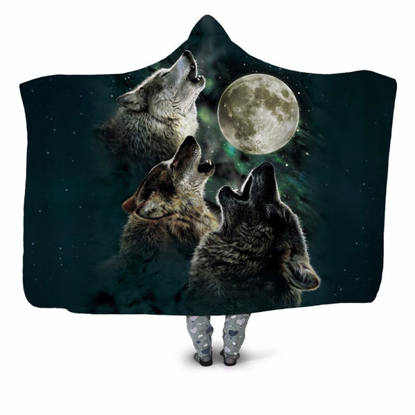 Wolf hooded blanket