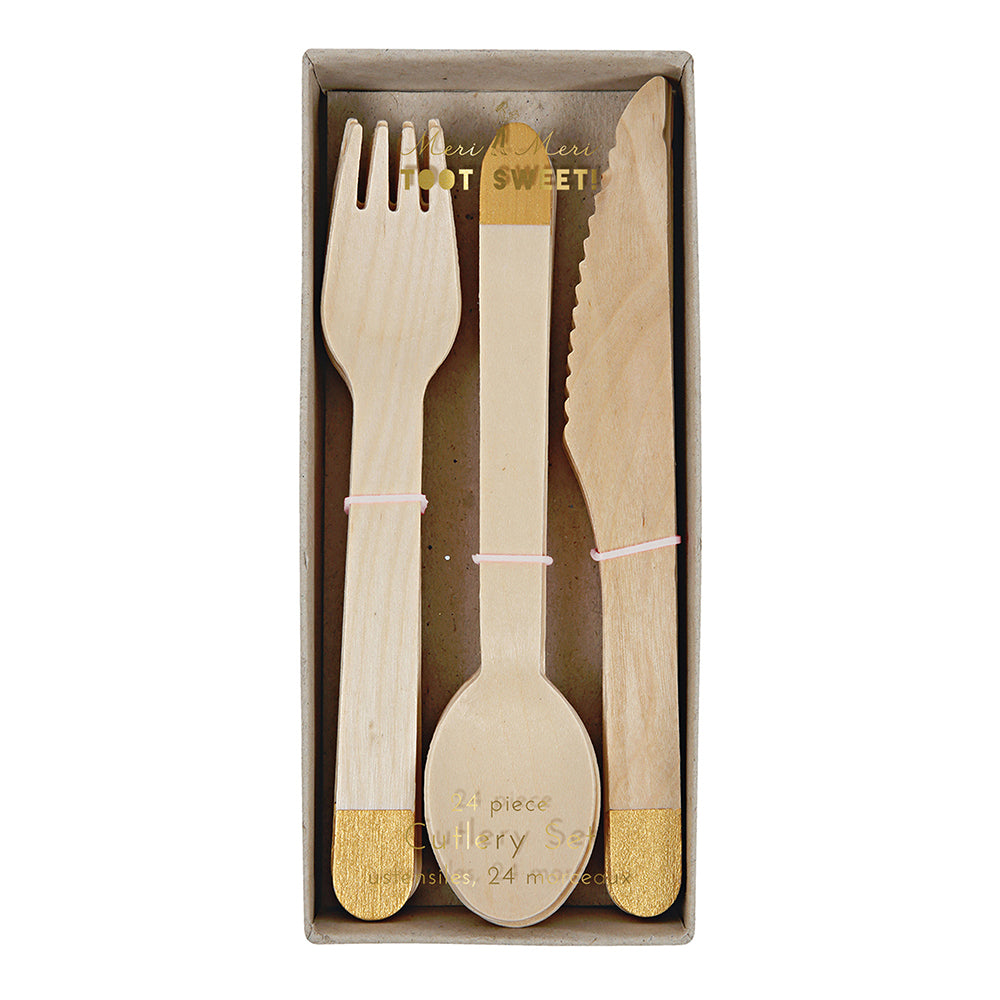 Color-Block Wood Cutlery Set - Pink