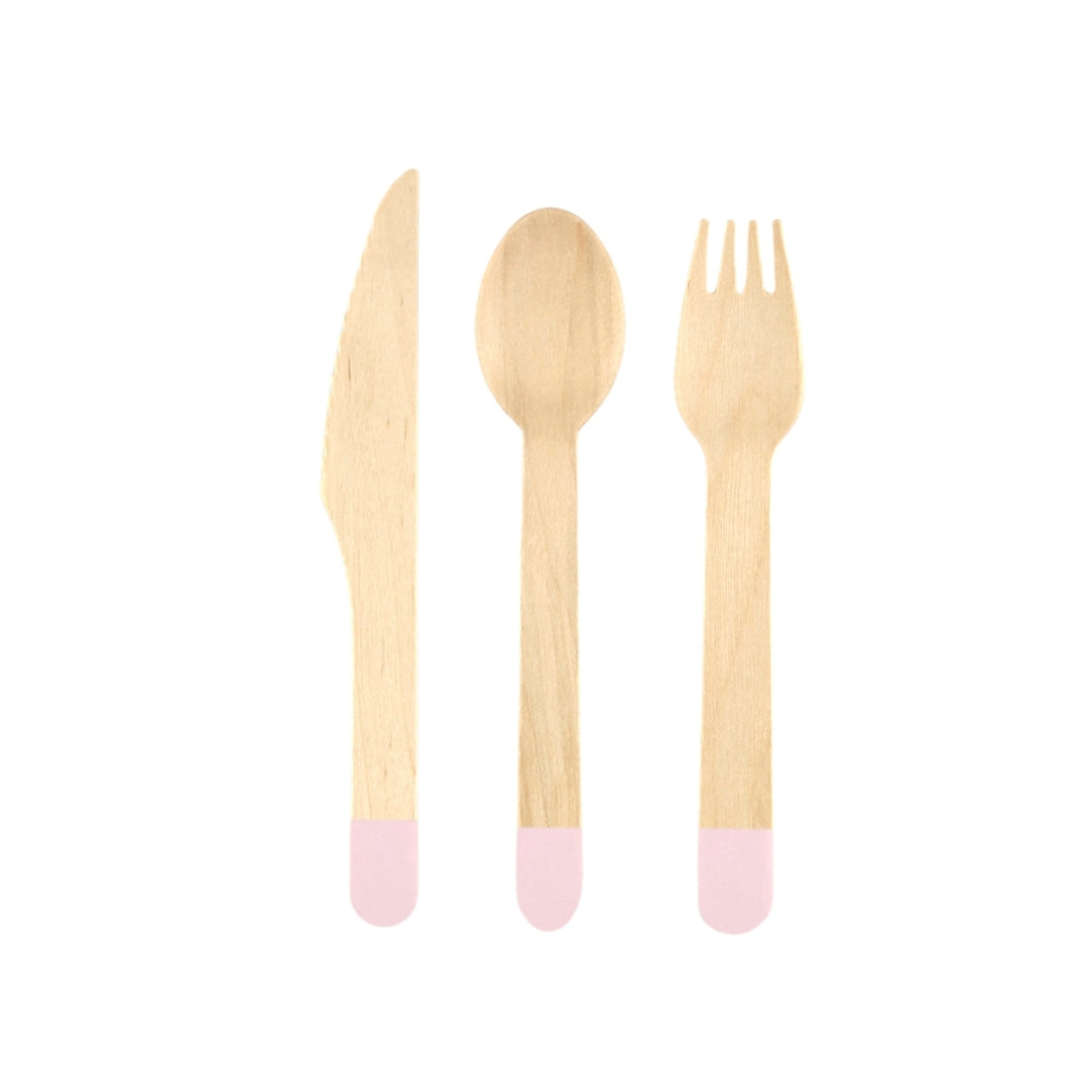 Color-Block Wood Cutlery Set - Pink