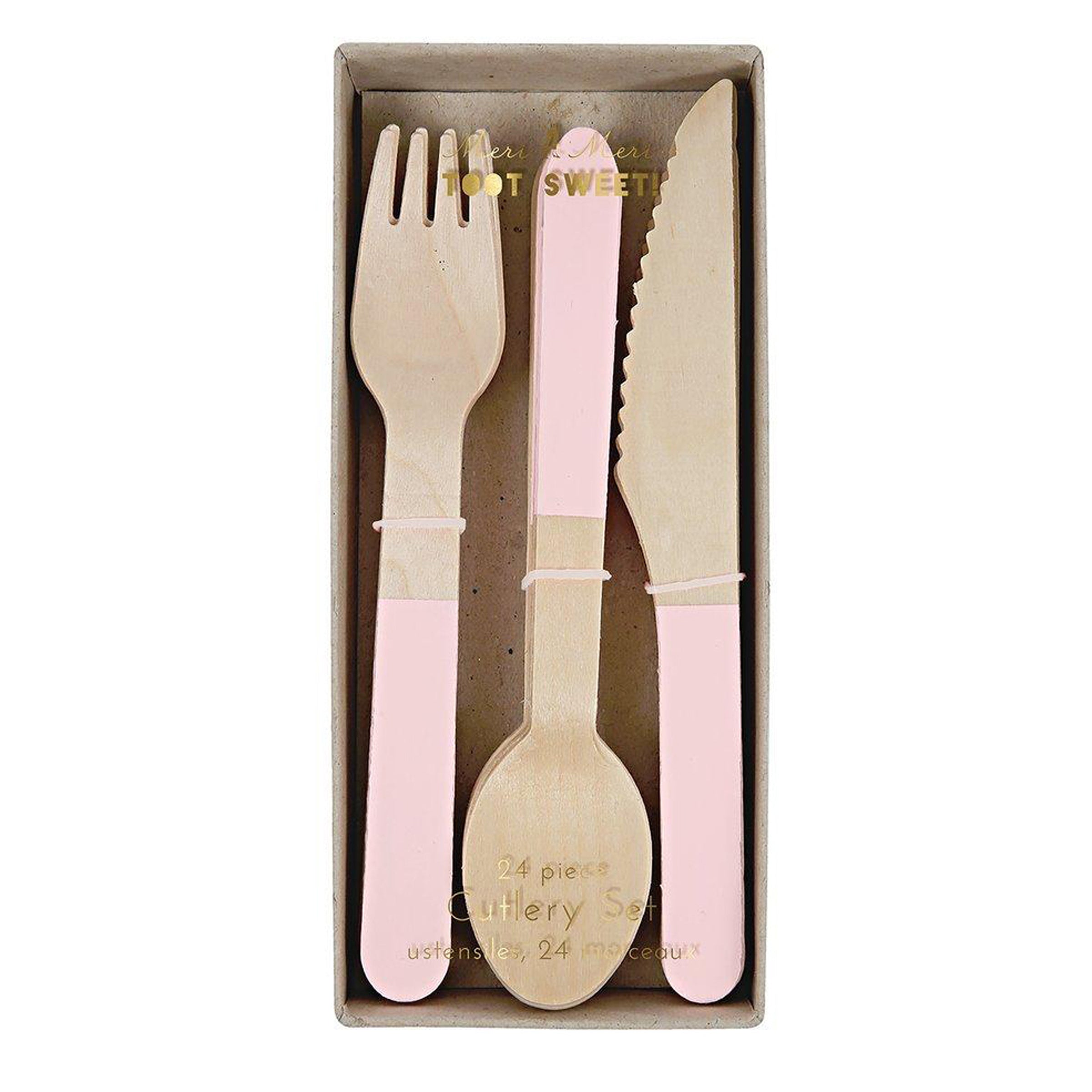 Color-Block Wood Cutlery Set - Pink