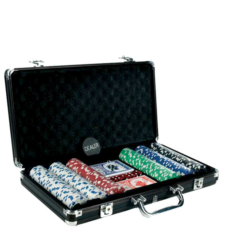 300 PC Dice Chip Poker Set In BLACK Aluminum Case