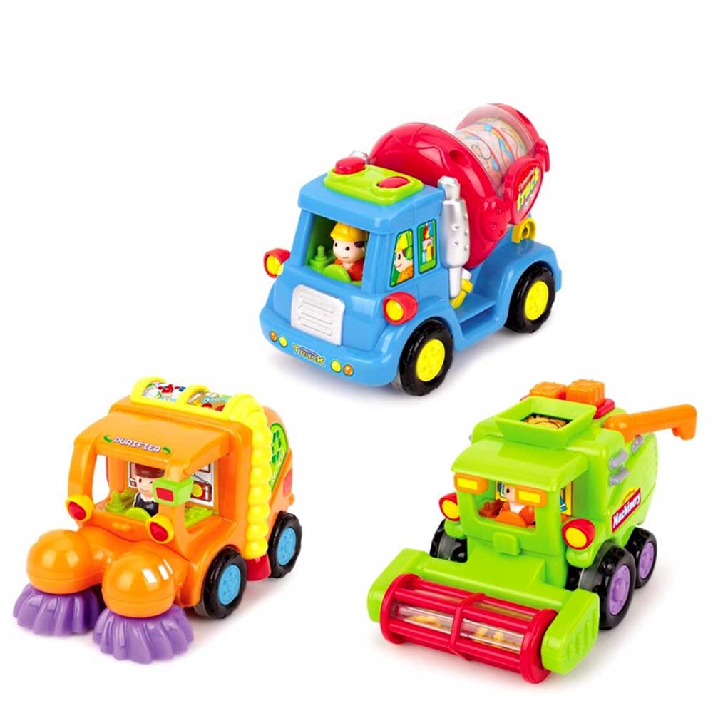 Push And Go Friction Powered Trucks (Cement Mixer, Sweeper, And Harvester)