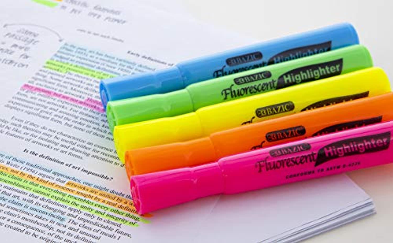 Assorted Colors Desk Style Neon Highlighters, Unscented Quick Dry (3/Pack)