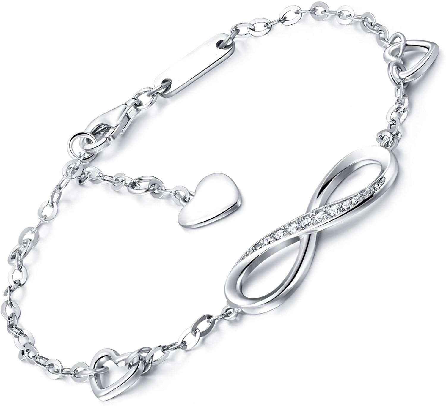 White Swarovski Elements Infinite Pendant Chain Bracelet in 14K White Gold Plating