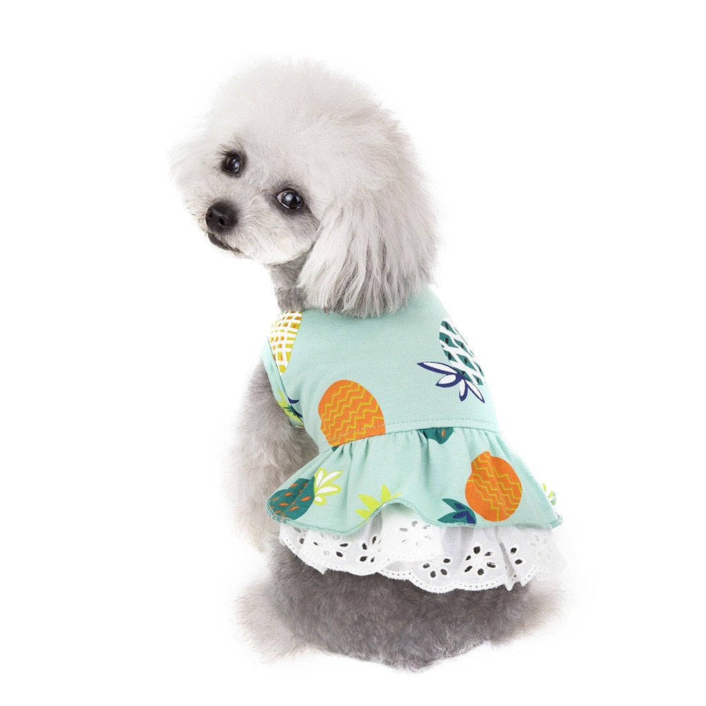 Summer Dog Dress Flower Print Princess Skirt
