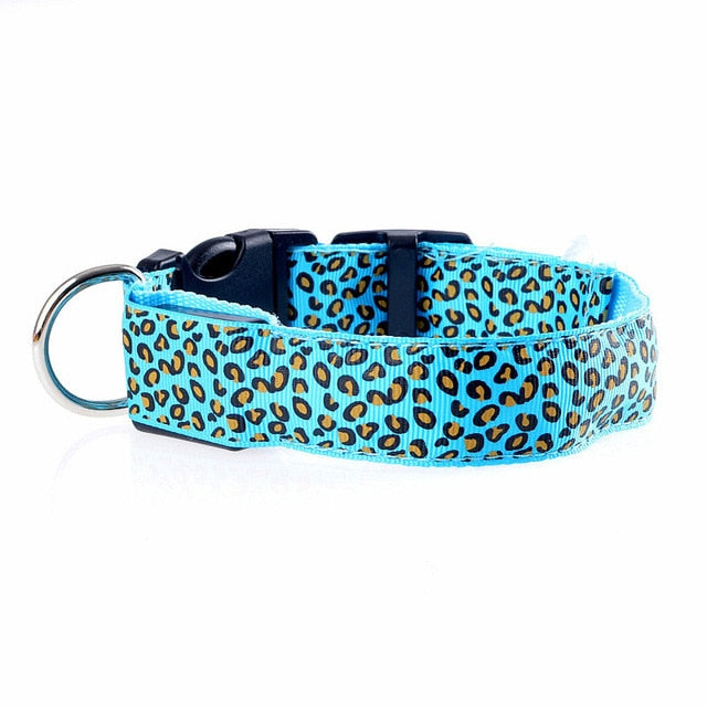 Rhinestone chain dog collar led light Leopard Style