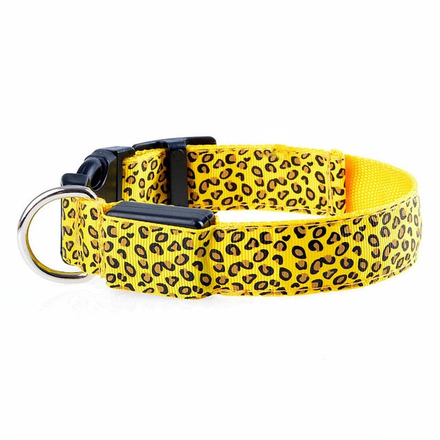 Rhinestone chain dog collar led light Leopard Style