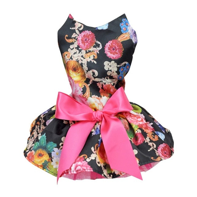 Cute Flowers Ribbon Dog Dress Clothes