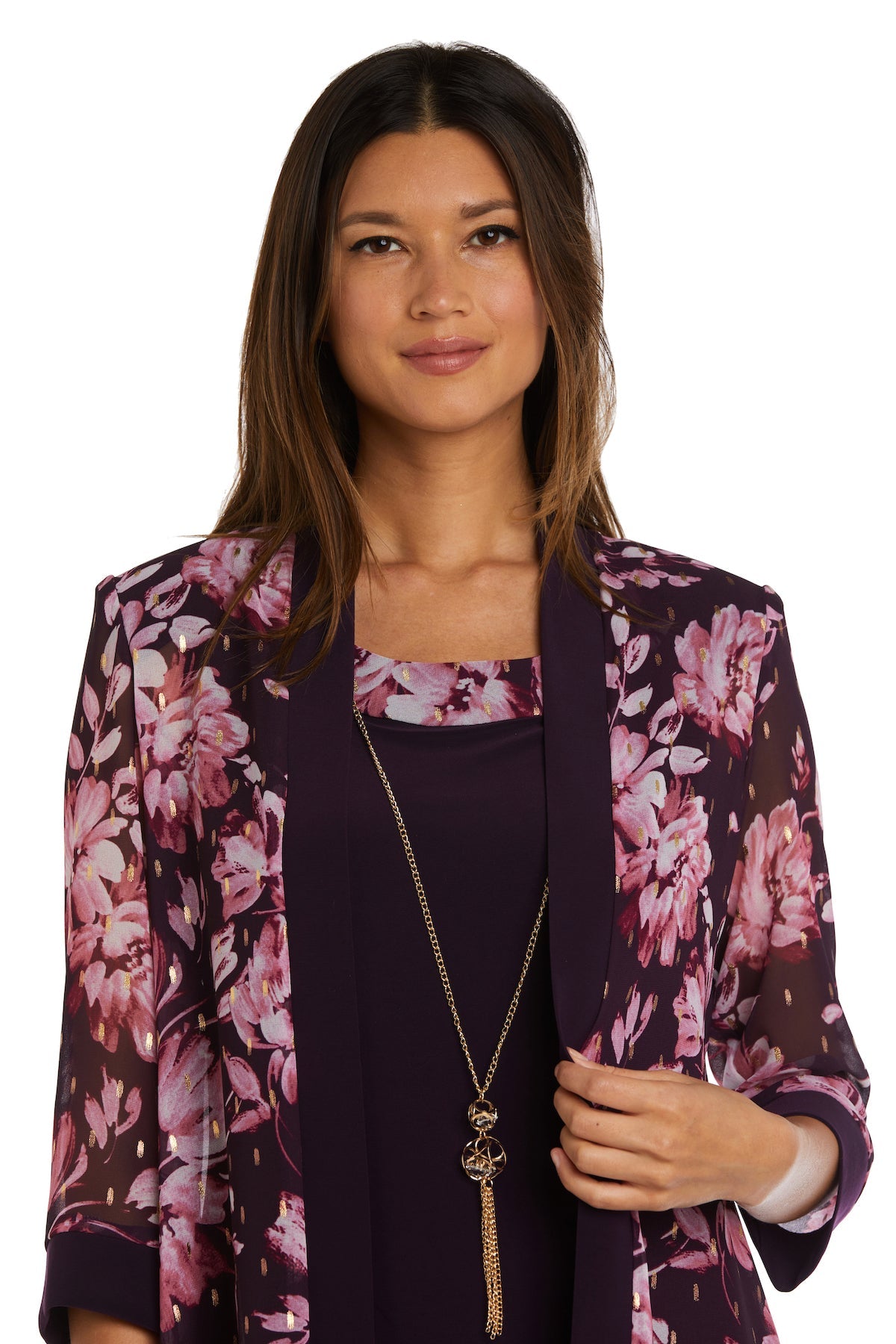 Two Piece Printed Floral Jacket and Dress Set - Petite