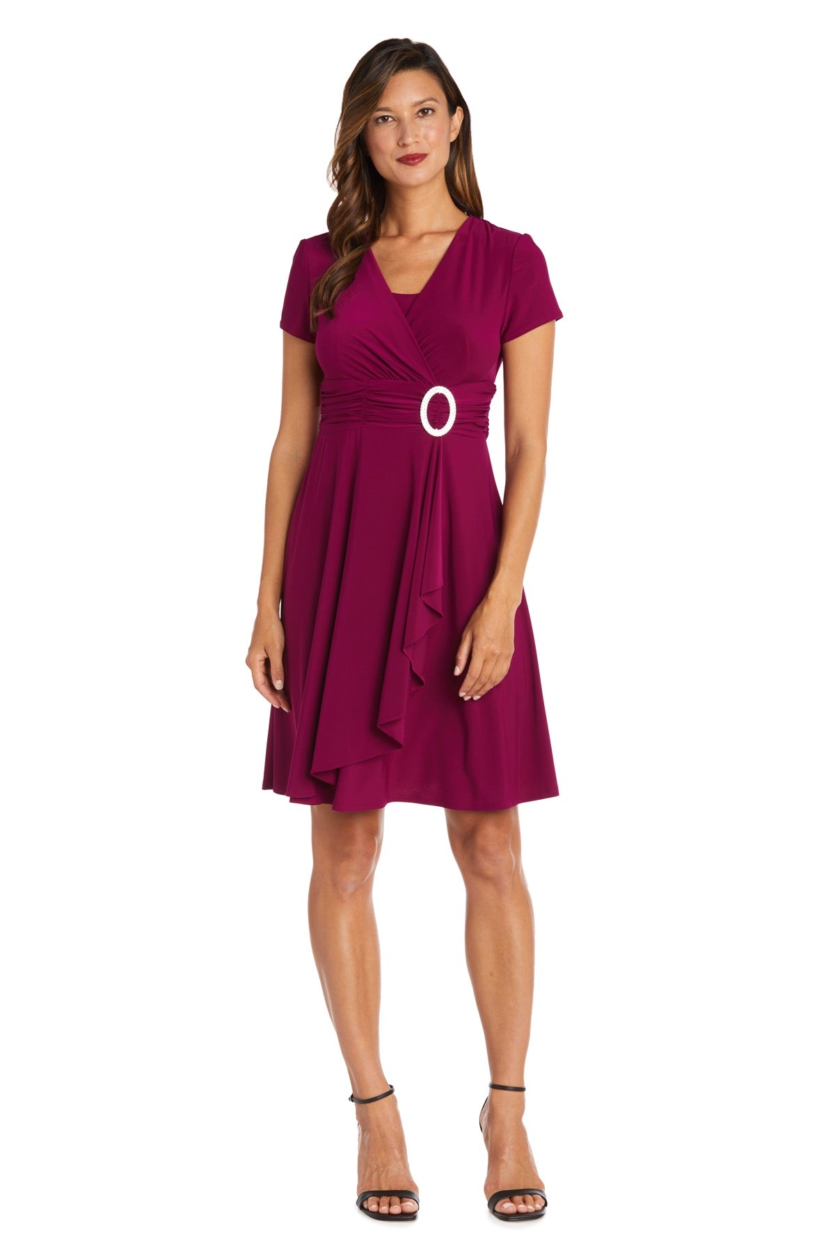 Faux Wrap Dress with Waist Embellishment - Petite