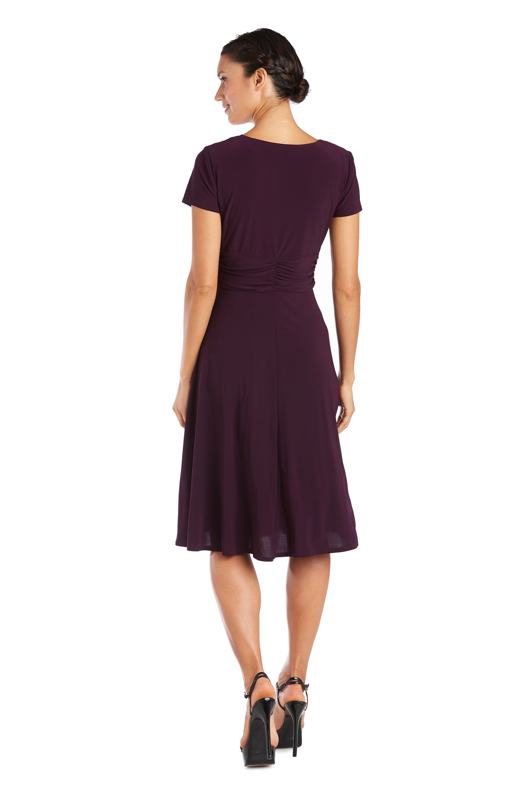 Faux Wrap Dress with Waist Embellishment - Petite