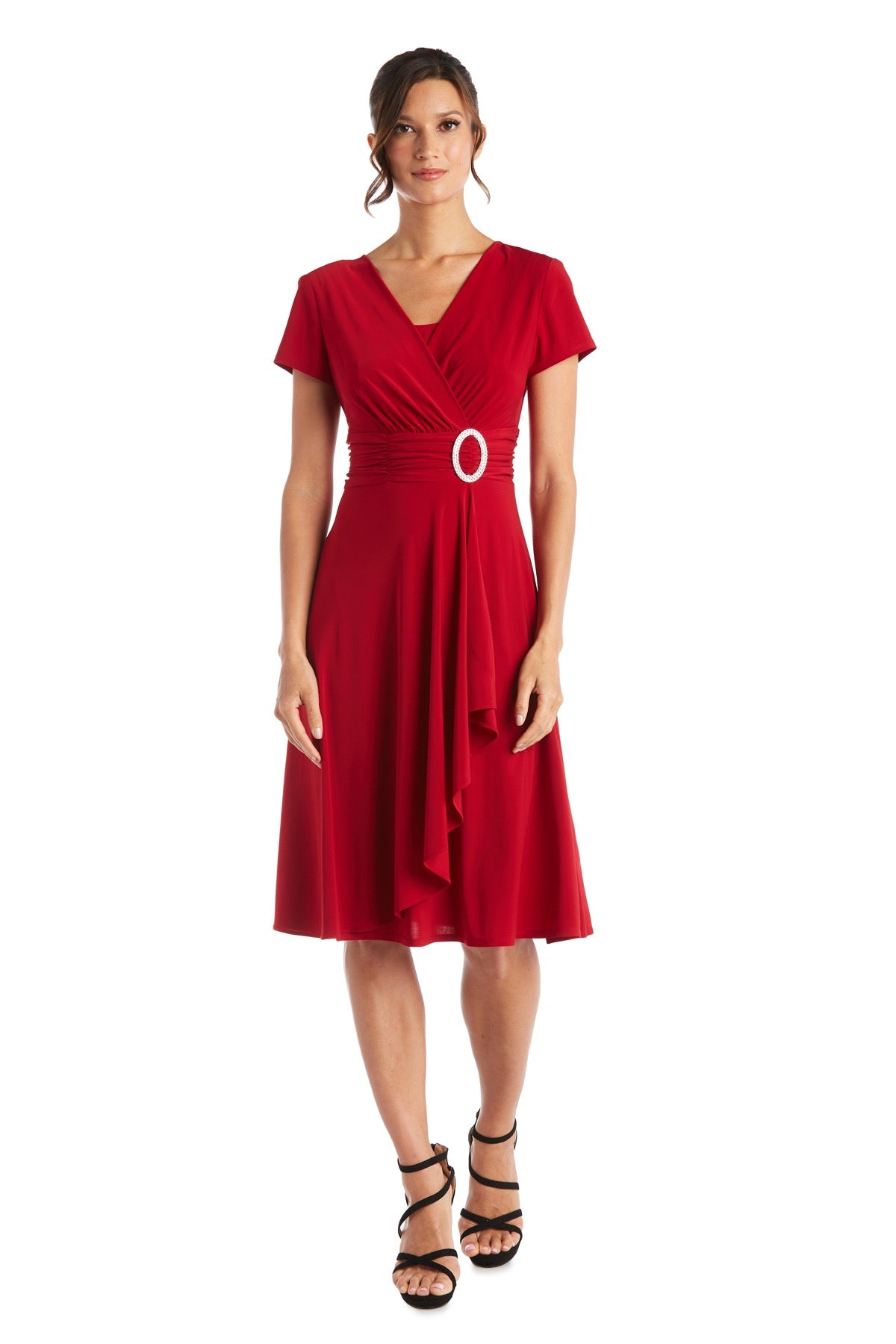 Faux Wrap Dress with Waist Embellishment - Petite