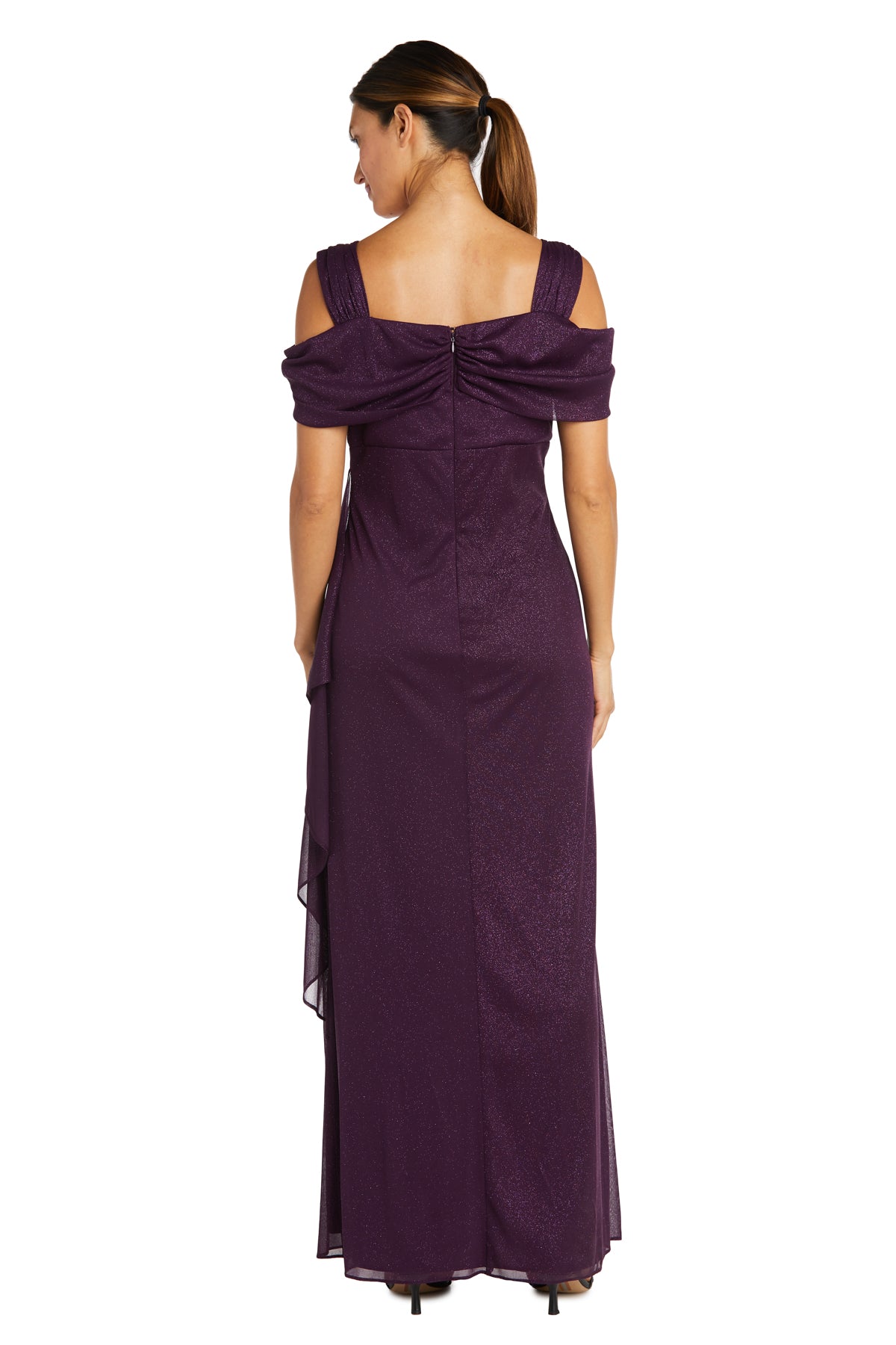 Long Empire Waist Chiffon Gown with Cowl Bodice