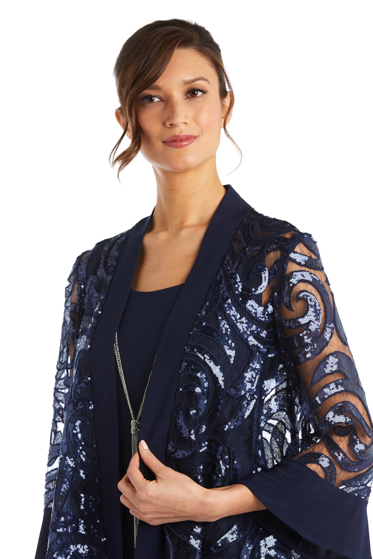 Two-Piece Sequin Jacket Dress & Necklace - Petite