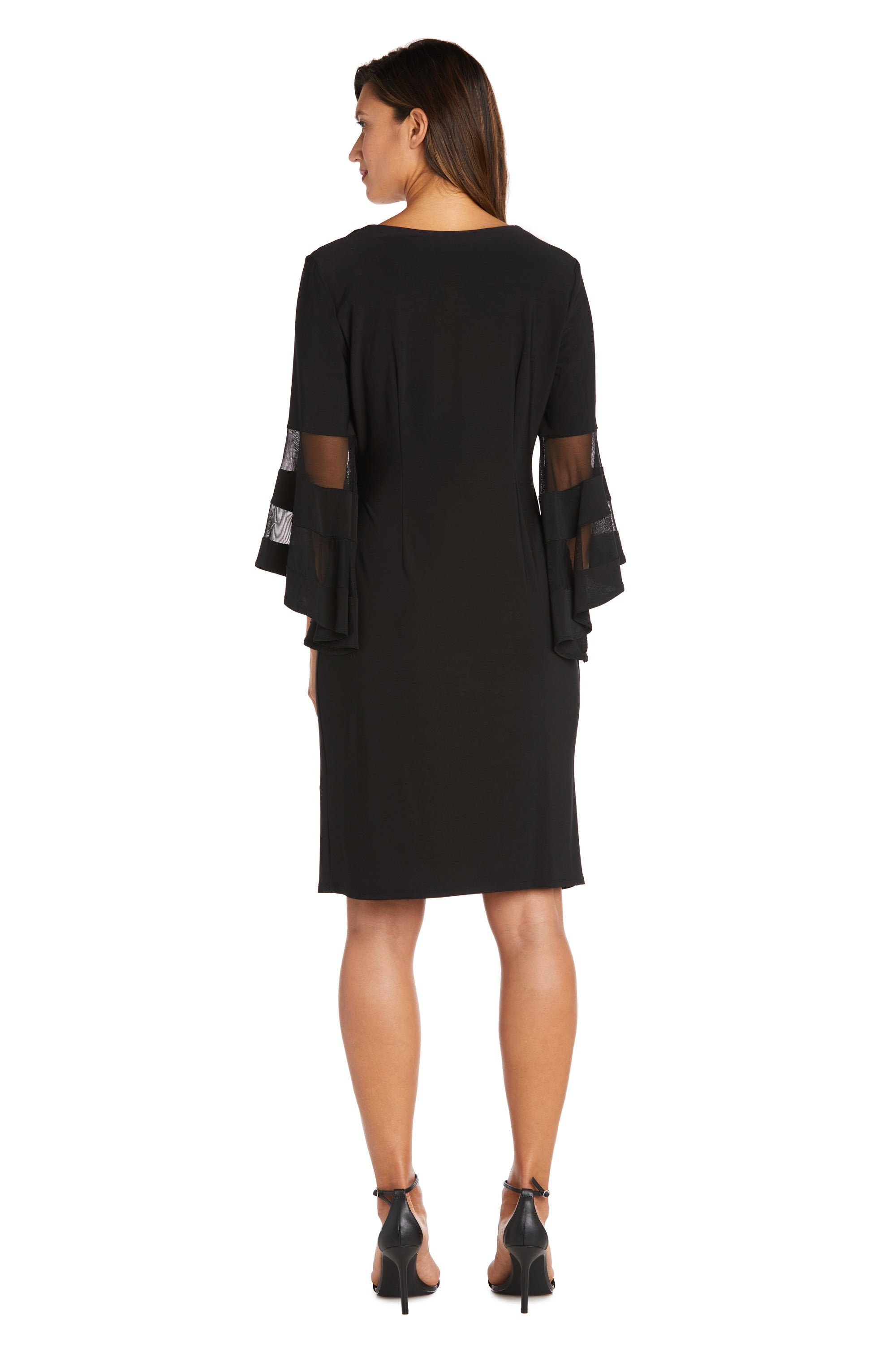 Wraparound Knee-Length Dress with Bell Sleeves - Petite